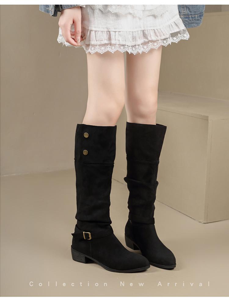 Women Slouchy Knee High Boots  - Vintage Fashion Online ulasan dan harga