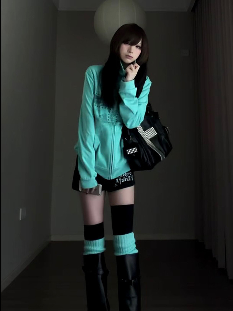 Mint Green Printed Rhinestone  - Vintage Windbreaker Nylon ulasan dan harga