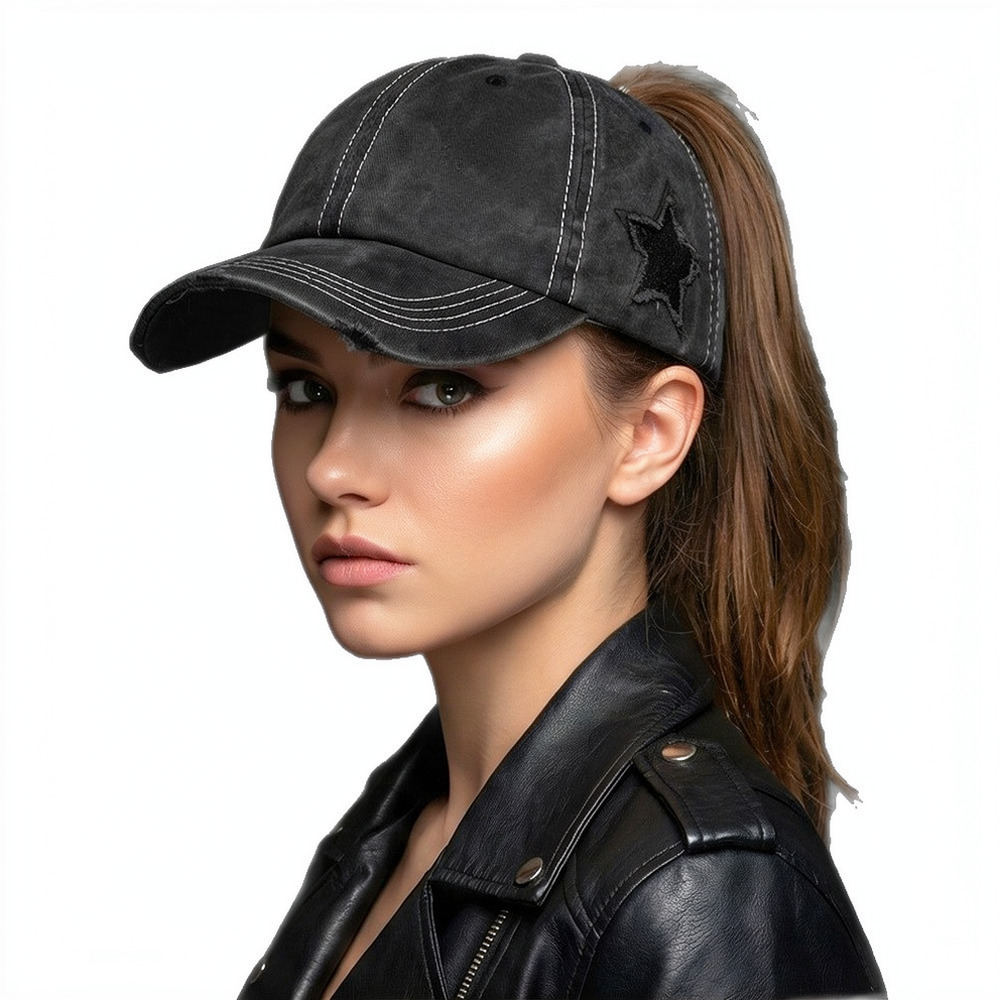 Distressed Cotton Ponytail Bas - Vintage Outdoor Fashion ulasan dan harga